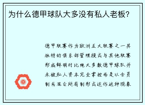 为什么德甲球队大多没有私人老板？